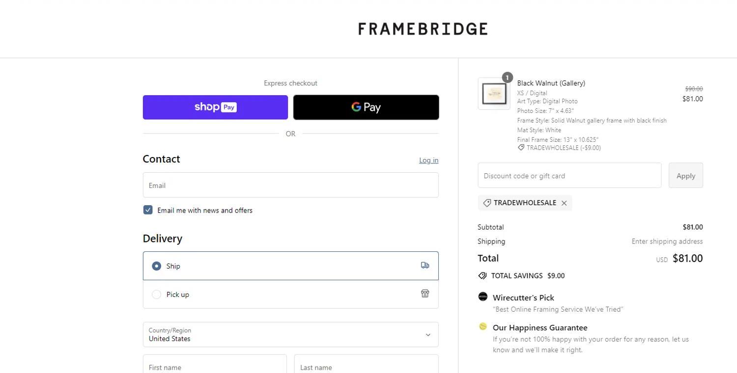 How to apply Framebridge coupon code